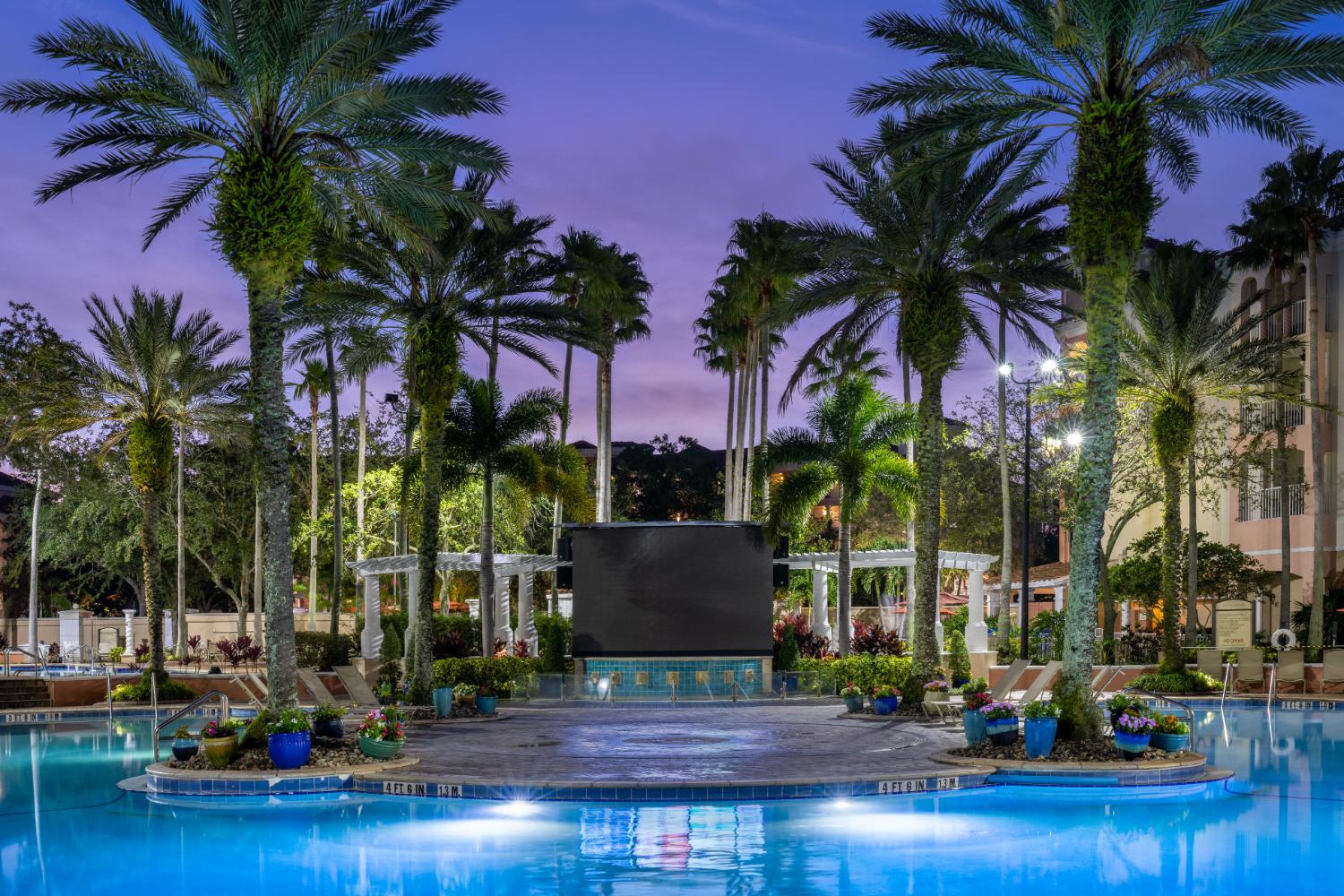 Grande Vista pool in at sunset