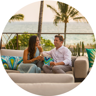 Couple on beachfront patio