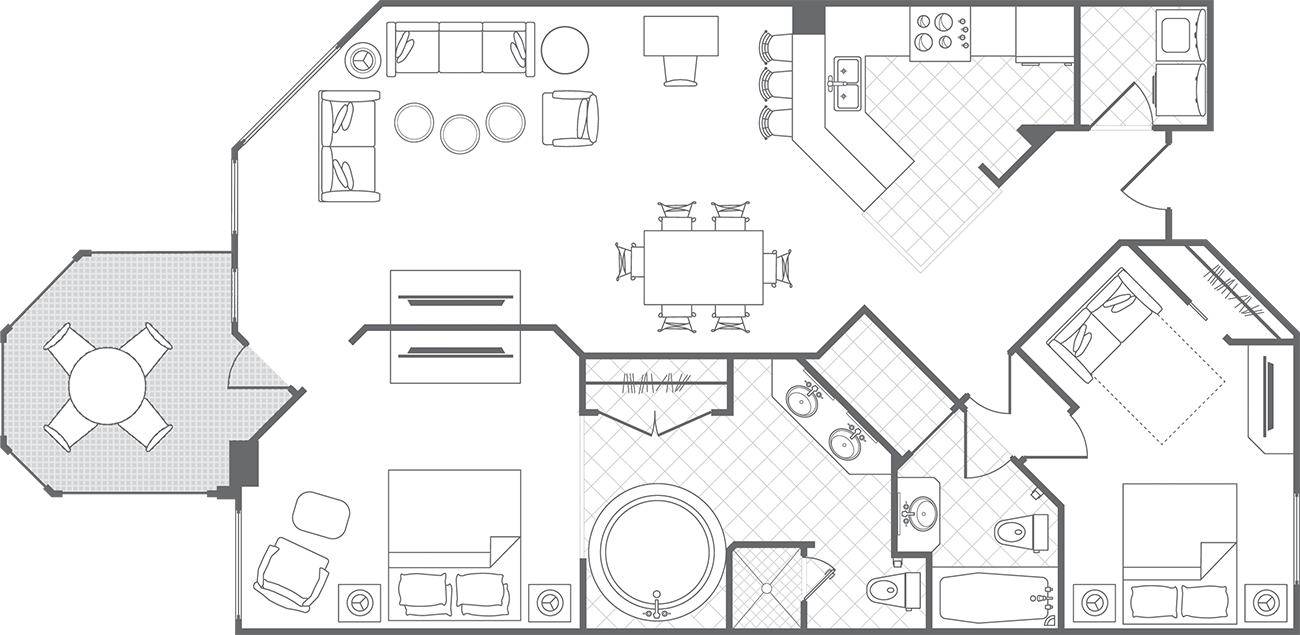 Marriott's Cypress Harbour 2 Bedroom Villa Floor Plan